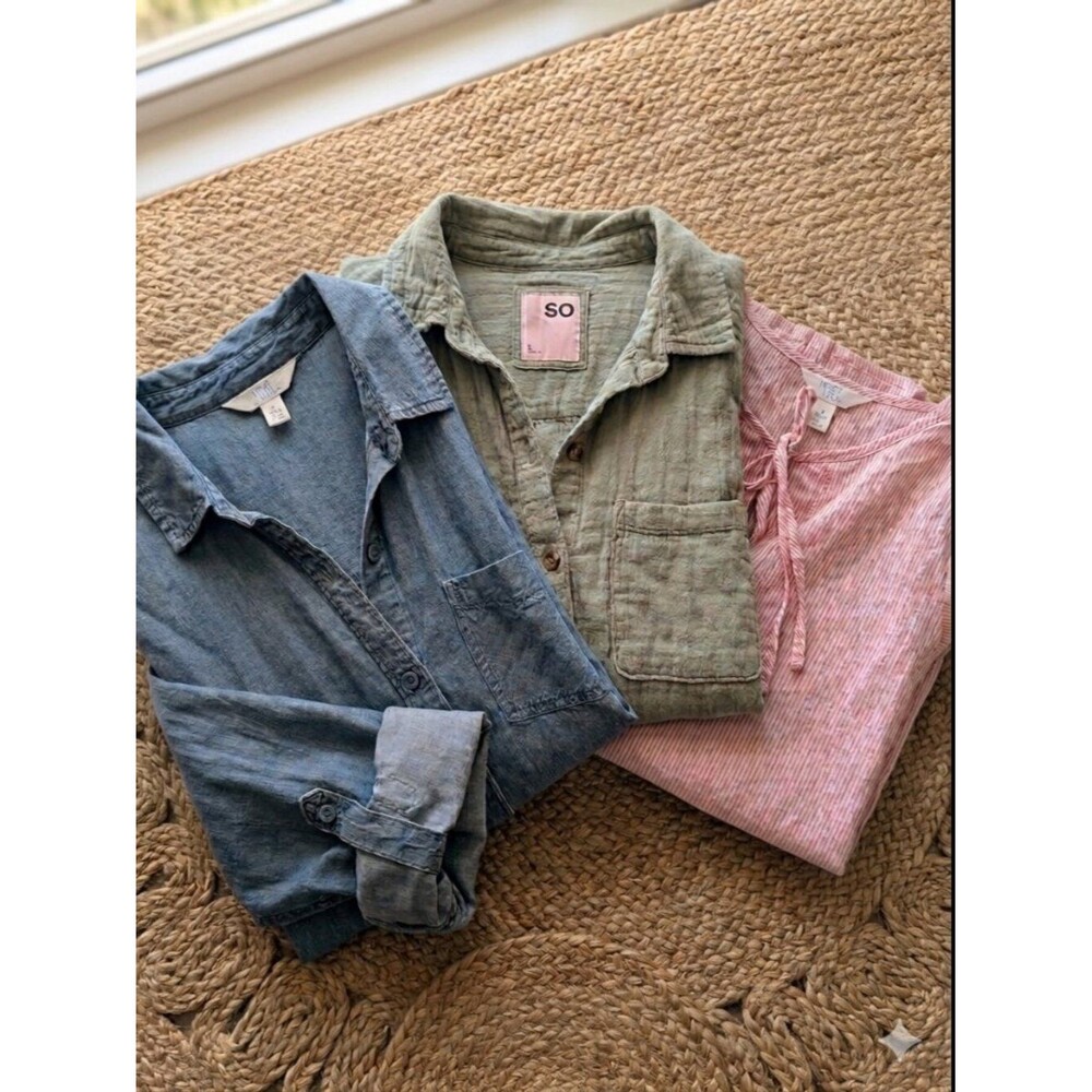 Lot of 3 Cottagecore Casual Summer Cotton Women's Size Small Tops Button Ups